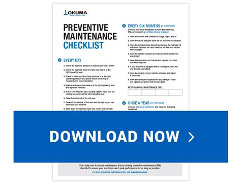 cnc machine preventive maintenance schedule|okuma mechanical maintenance checklist.